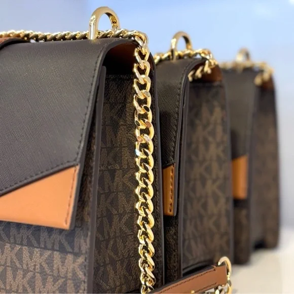 Michael Kors Greenwich SM Color-Block Signature Logo Crossbody Bag Brown Multi - Picture 6 of 11